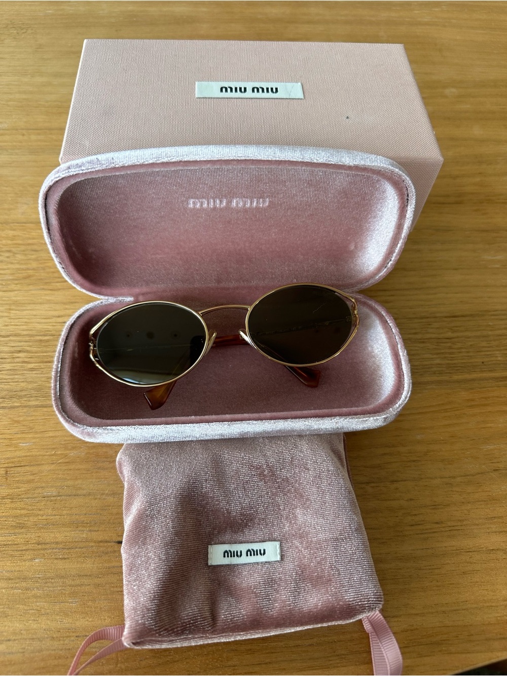 Miu Miu MU 52YS Gold Metal and Brown Lens Oval Sunglasses - NWOT - Picture 6 of 8